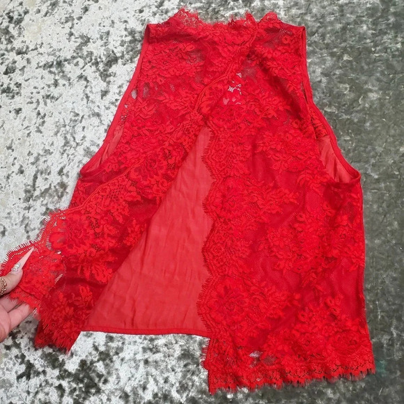 Free People Red Lace Sheer Tied To You Tank Top - Picture 3 of 5
